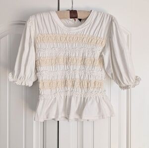 Free People Peplum Knit Spring Top Size Small Ivory Cottagecore Whimsy Fairycore